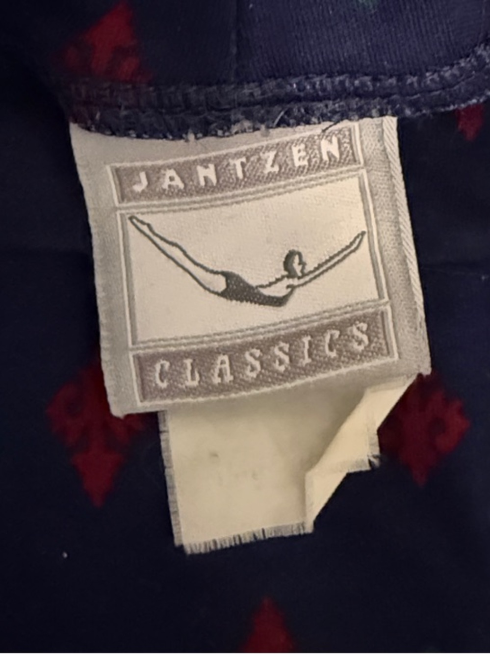Jantzen Navy Swim Top with Red & Green Motif